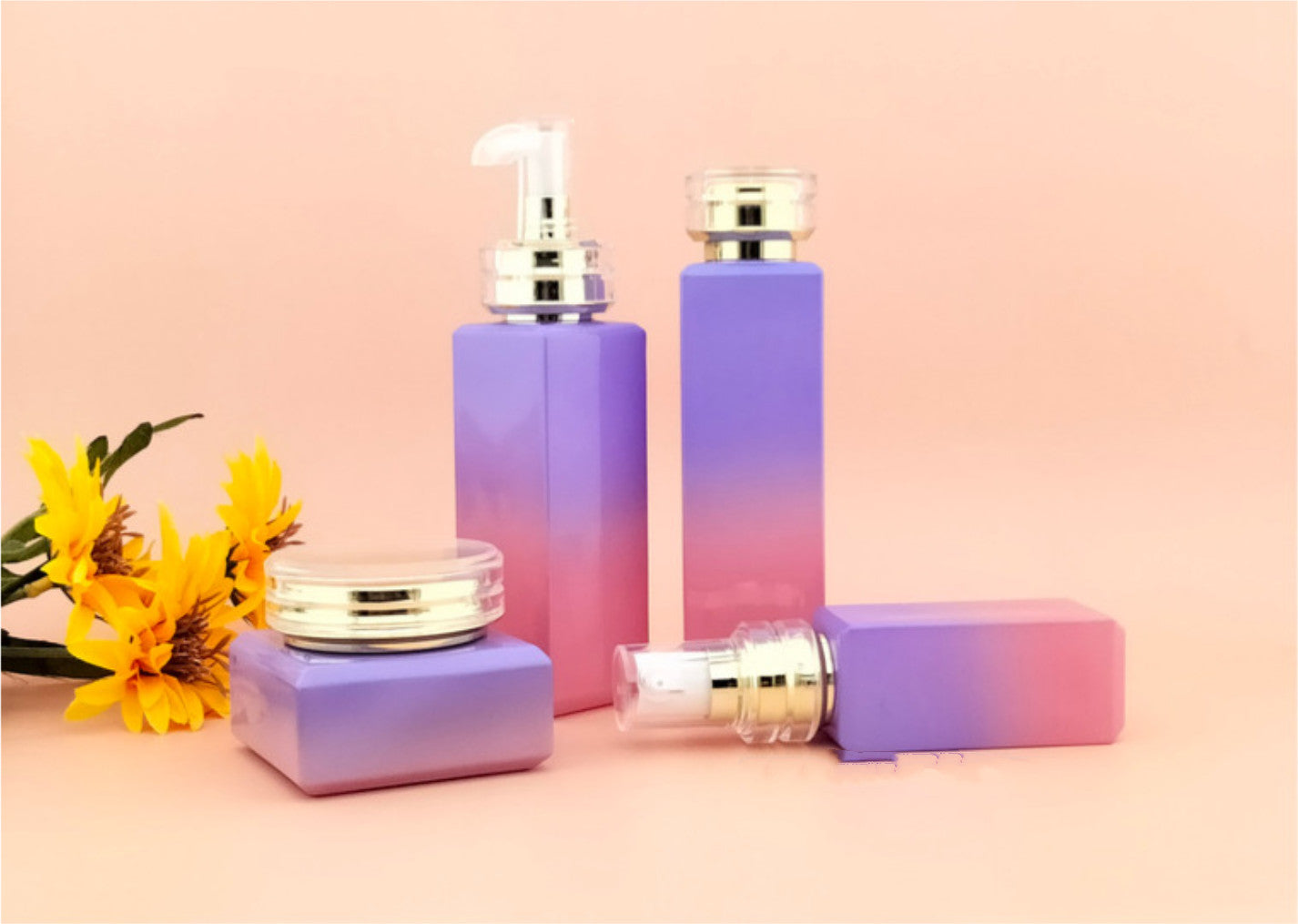 Luxury Cosmetic Packages Glass Skincare Containers Set Pump Bottle Colourful Jar With Lotion Bottle Cosmetic Jar And Bottle