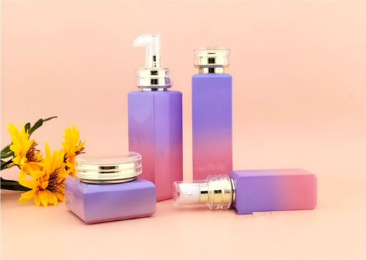 Luxury Cosmetic Packages Glass Skincare Containers Set Pump Bottle Colourful Jar With Lotion Bottle Cosmetic Jar And Bottle