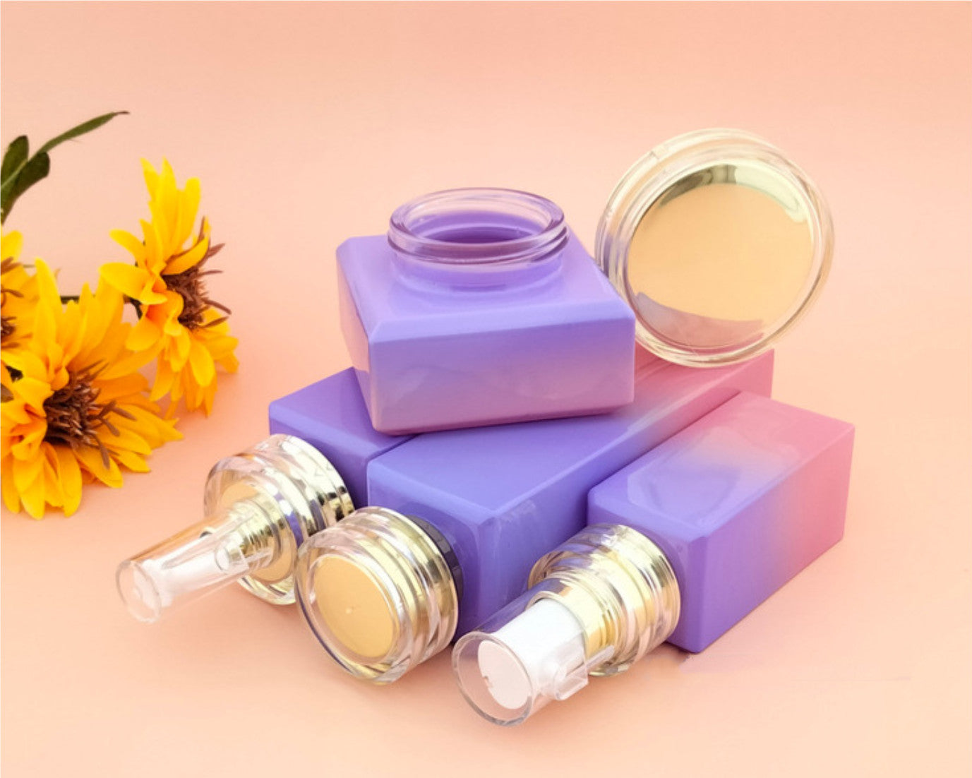 Luxury Cosmetic Packages Glass Skincare Containers Set Pump Bottle Colourful Jar With Lotion Bottle Cosmetic Jar And Bottle