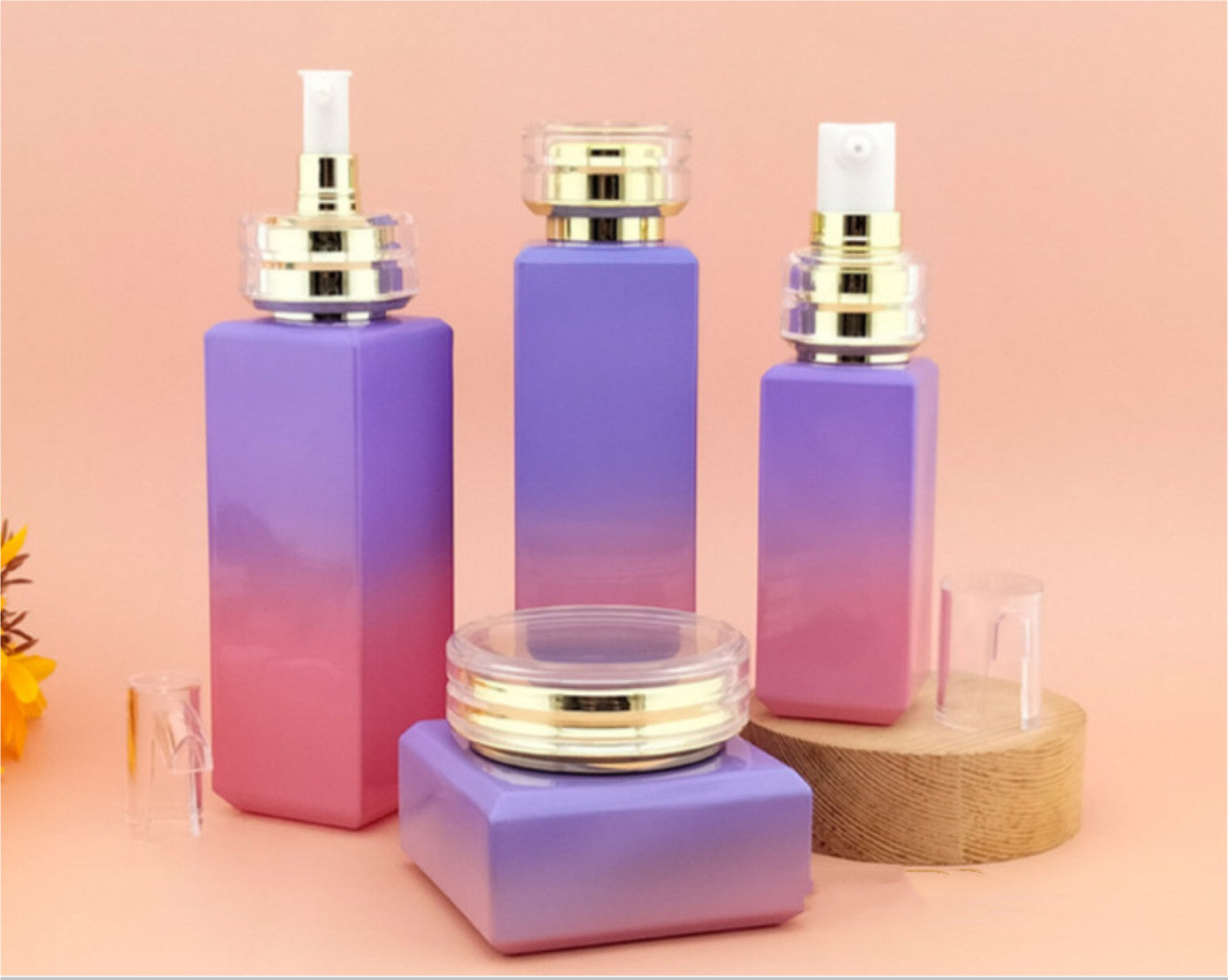 Luxury Cosmetic Packages Glass Skincare Containers Set Pump Bottle Colourful Jar With Lotion Bottle Cosmetic Jar And Bottle