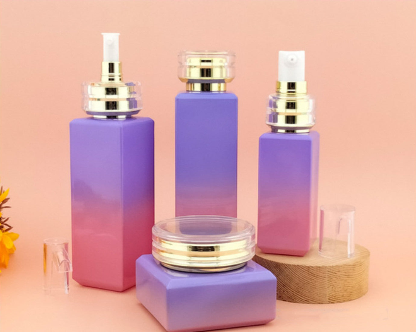 Luxury Cosmetic Packages Glass Skincare Containers Set Pump Bottle Colourful Jar With Lotion Bottle Cosmetic Jar And Bottle