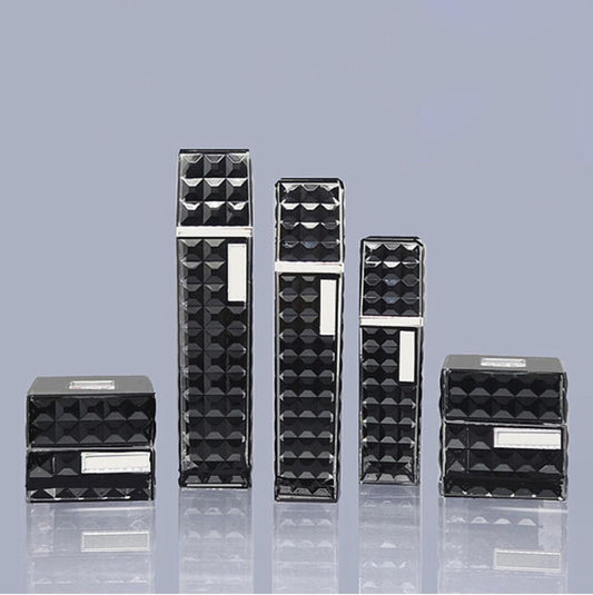 luxury square shape black colour plastic acrylic cream jar lotion bottles wholesale