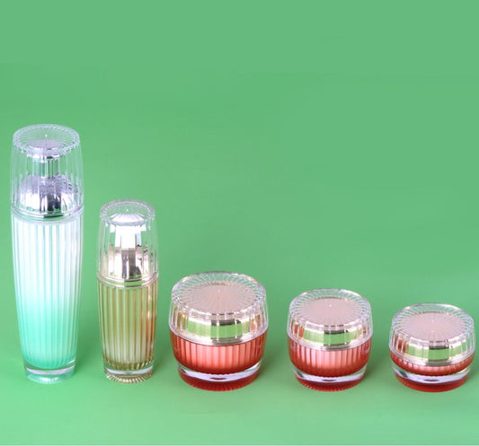 Unique Design Acrylic Luxury 30/50/80/100/120ml Lotion Pump Bottles 30/50g Cream jar For Cosmetic Set Plastic Packaging