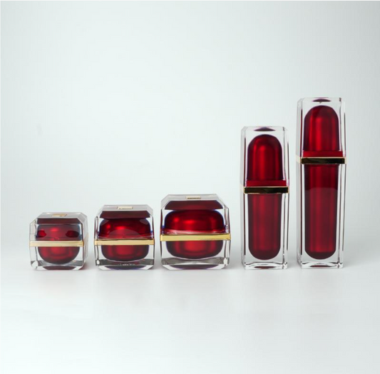 Luxury red skincare packaging collection Luxury square skincare packaging double wall cosmetic acrylic bottles&jars