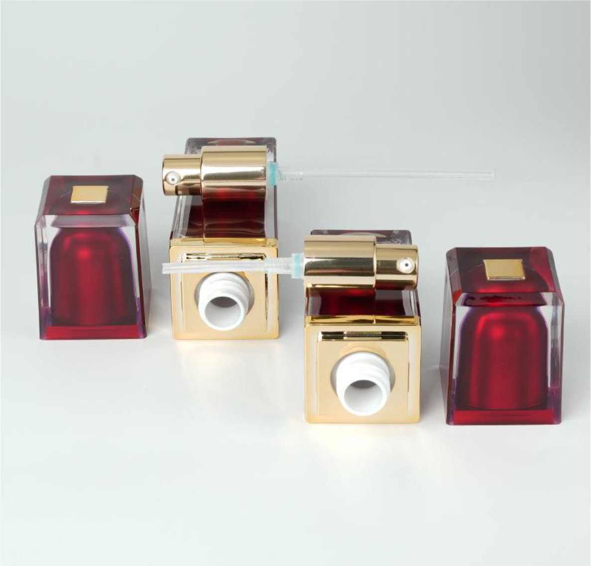 Luxury red skincare packaging collection Luxury square skincare packaging double wall cosmetic acrylic bottles&jars