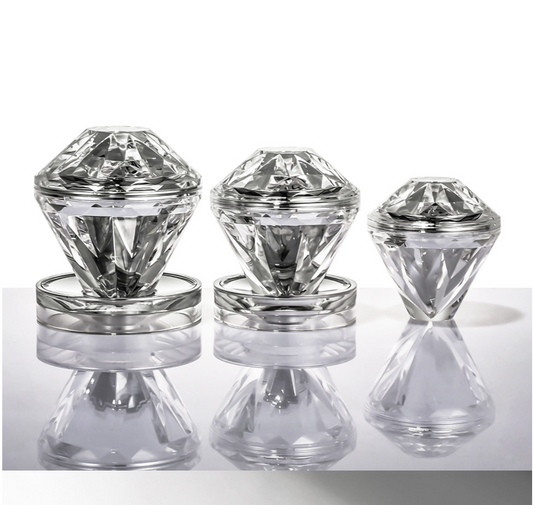 new style cone shape cosmetic plastic acrylic diamond cosmetic cream jar with lid wholesale