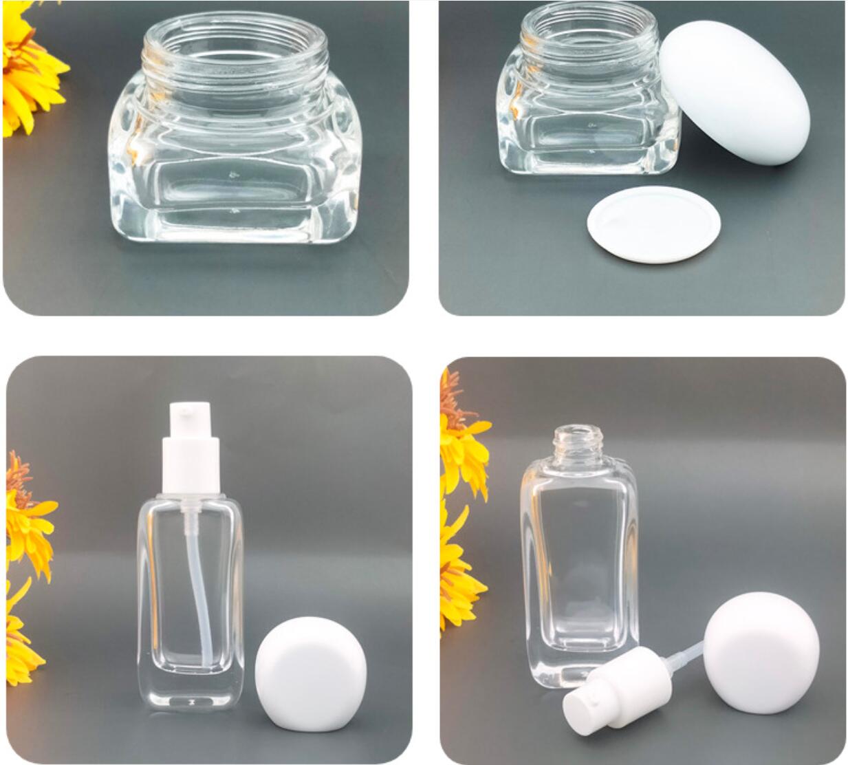 2023 new style cosmetic glass bottle skin care package sets