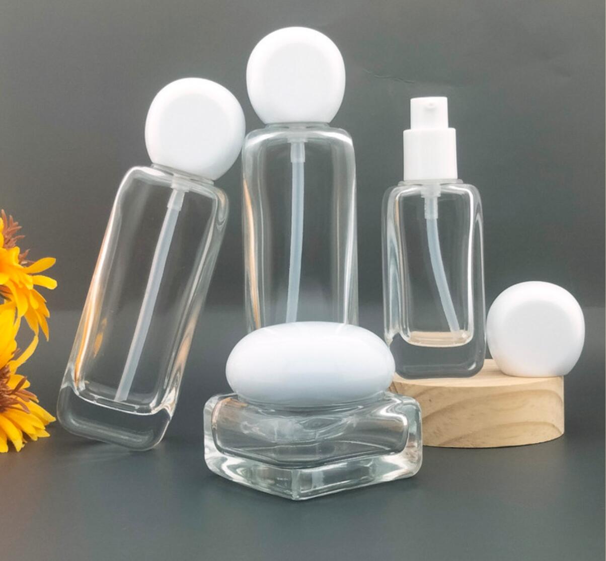 2023 new style cosmetic glass bottle skin care package sets